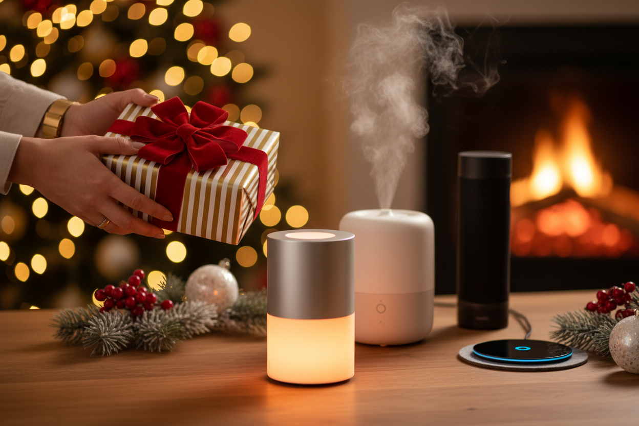 pon una mano que esta dando un regalo de navidad a otra persona y al lado pon algunos productos que veno en mi tienda online